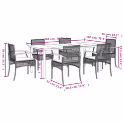 vidaXL Garden Dining Set 7 Piece with Cushions Outdoor Chair Grey Poly Rattan
