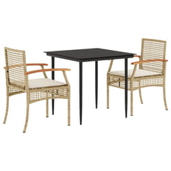 vidaXL Garden Dining Set 3 Piece with Cushions Outdoor Chair Beige Poly Rattan