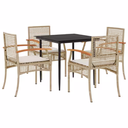 vidaXL Garden Dining Set 5 Piece with Cushions Outdoor Chair Beige Poly Rattan