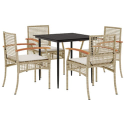 vidaXL Garden Dining Set 5 Piece with Cushions Outdoor Chair Beige Poly Rattan