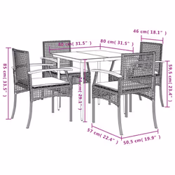 vidaXL Garden Dining Set 5 Piece with Cushions Outdoor Chair Beige Poly Rattan - Additional view 6