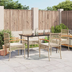 vidaXL 5 Piece Patio Dining Set with Cushions Beige Poly Rattan