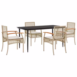 vidaXL Garden Dining Set 5 Piece with Cushions Outdoor Chair Beige Poly Rattan