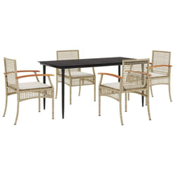 vidaXL Garden Dining Set 5 Piece with Cushions Outdoor Chair Beige Poly Rattan