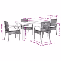 vidaXL Garden Dining Set 5 Piece with Cushions Outdoor Chair Beige Poly Rattan