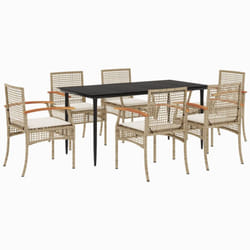 vidaXL Garden Dining Set 7 Piece with Cushions Outdoor Chair Beige Poly Rattan