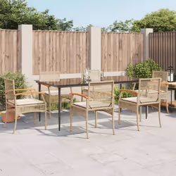 vidaXL 7 Piece Patio Dining Set with Cushions Beige Poly Rattan