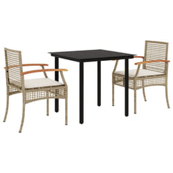 vidaXL Garden Dining Set 3 Piece with Cushions Outdoor Chair Beige Poly Rattan