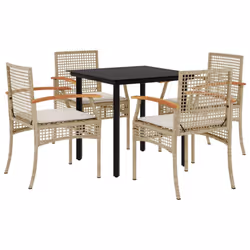 vidaXL Garden Dining Set 5 Piece with Cushions Outdoor Chair Beige Poly Rattan