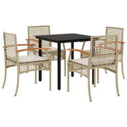 vidaXL Garden Dining Set 5 Piece with Cushions Outdoor Chair Beige Poly Rattan