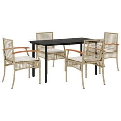 vidaXL Garden Dining Set 5 Piece with Cushions Outdoor Chair Beige Poly Rattan