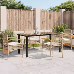vidaXL 5 Piece Garden Dining Set with Cushions Beige Poly Rattan