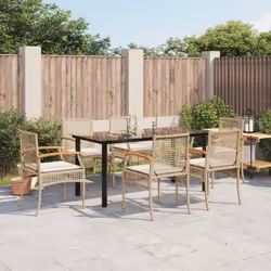 vidaXL 7 Piece Garden Dining Set with Cushions Beige Poly Rattan