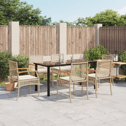 vidaXL 7 Piece Garden Dining Set with Cushions Beige Poly Rattan