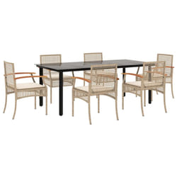 vidaXL Garden Dining Set 7 Piece with Cushions Outdoor Chair Beige Poly Rattan