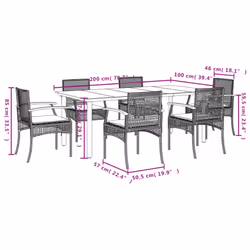vidaXL Garden Dining Set 7 Piece with Cushions Outdoor Chair Beige Poly Rattan