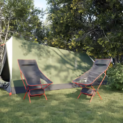 vidaXL Foldable Camping Chairs Camp Chair 2 pcs Oxford Fabric and Aluminium - black and red