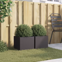 vidaXL Planter Raised Garden Bed Plant Pot Flower Pot Grey Weathering Steel - black, 32 x 30 x 29 cm/ 2 pcs - Additional view 2