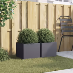 vidaXL Planter Raised Garden Bed Plant Pot Flower Pot Grey Weathering Steel - anthracite, 32 x 30 x 29 cm/ 2 pcs - Additional view 2