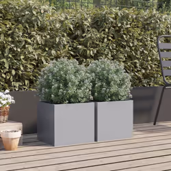 vidaXL Planter Raised Garden Bed Plant Pot Flower Pot Grey Weathering Steel - silver grey, 32 x 30 x 29 cm/ 2 pcs - Additional view 2