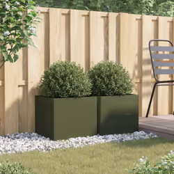 vidaXL Planter Raised Garden Bed Plant Pot Flower Pot Grey Weathering Steel - green, 42 x 40 x 39 cm/ 2 pcs - Additional view 2