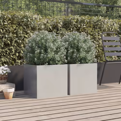 vidaXL Planter Raised Garden Bed Plant Pot Flower Pot Grey Weathering Steel - silver, 42 x 40 x 39 cm/ 2 pcs - Additional view 2