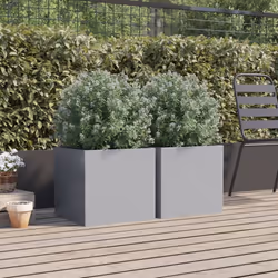 vidaXL Planter Raised Garden Bed Plant Pot Flower Pot Grey Weathering Steel - silver grey, 42 x 40 x 39 cm/ 2 pcs - Additional view 2