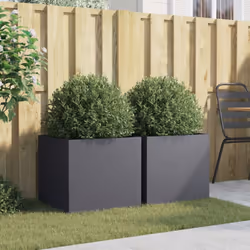 vidaXL Planter Raised Garden Bed Plant Pot Flower Pot Grey Weathering Steel - anthracite, 49 x 47 x 46 cm/ 2 pcs - Additional view 2