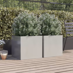 vidaXL Planter Raised Garden Bed Plant Pot Flower Pot Grey Weathering Steel - silver, 49 x 47 x 46 cm/ 2 pcs