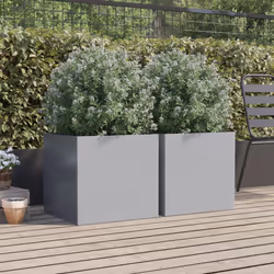 vidaXL Planter Raised Garden Bed Plant Pot Flower Pot Grey Weathering Steel - silver grey, 49 x 47 x 46 cm/ 2 pcs - Additional view 2