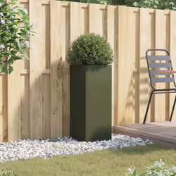 vidaXL Planter Raised Garden Bed Plant Pot Flower Pot Grey Weathering Steel - green, 32 x 27.5 x 75 cm/ 1 pcs