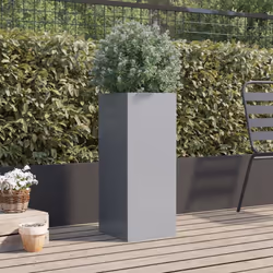 vidaXL Planter Raised Garden Bed Plant Pot Flower Pot Grey Weathering Steel - silver grey, 32 x 27.5 x 75 cm/ 1 pcs - Additional view 2