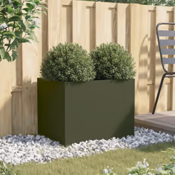 vidaXL Planter Raised Garden Bed Plant Pot Flower Pot Grey Weathering Steel - green, 62 x 47 x 46 cm/ 1 pcs - Additional view 2