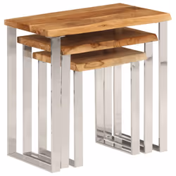 vidaXL Nesting Tables with Live Edge Coffee Table 3 pcs Solid Wood Acacia - Additional view 4
