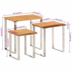vidaXL Nesting Tables with Live Edge Coffee Table 3 pcs Solid Wood Acacia - Additional view 8