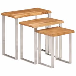 vidaXL Nesting Tables with Live Edge Coffee Table 3 pcs Solid Wood Acacia - Additional view 9