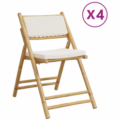 vidaXL Folding Bistro Chair with Dark Cushions Foldable Dining Chair Bamboo - cream white, 4 pcs