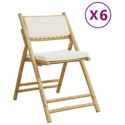 vidaXL Folding Bistro Chair with Dark Cushions Foldable Dining Chair Bamboo - cream white, 6 pcs