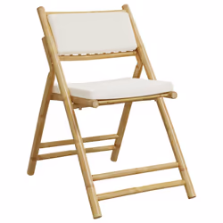 vidaXL Folding Bistro Chair with Dark Cushions Foldable Dining Chair Bamboo - cream white, 6 pcs