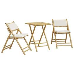 vidaXL Folding Bistro Set 3 Piece with Cushions Bar Set Table and Chair Bamboo - cream white, 55 x 55 x 75 cm