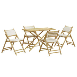 vidaXL Folding Bistro Set 5 Piece with Cushions Bar Set Table and Chair Bamboo - cream white