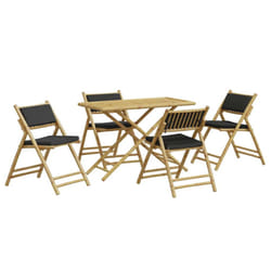 vidaXL Folding Bistro Set 5 Piece with Cushions Bar Set Table and Chair Bamboo - dark grey
