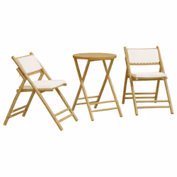 vidaXL Folding Bistro Set 3 Piece with Cushions Bar Set Table and Chair Bamboo - cream white, 55 x 75 cm