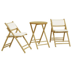 vidaXL Folding Bistro Set 3 Piece with Cushions Bar Set Table and Chair Bamboo - cream white, 55 x 75 cm
