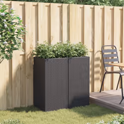 vidaXL Garden Planters Outdoor Flower Pot Planter Pot 2 pcs Black Poly Rattan - Additional view 2