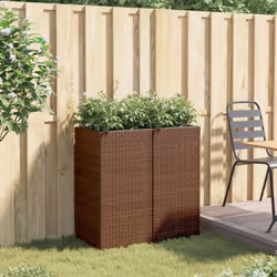 vidaXL Garden Planters Outdoor Flower Pot Planter Pot 2 pcs Brown Poly Rattan - Additional view 2