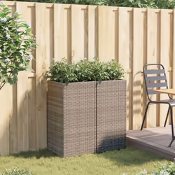 vidaXL Garden Planters Outdoor Flower Pot Planter Pot 2 pcs Grey Poly Rattan - Additional view 2