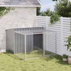 vidaXL Dog House with Run Dog Kennel Dog Crate Anthracite Galvanised Steel