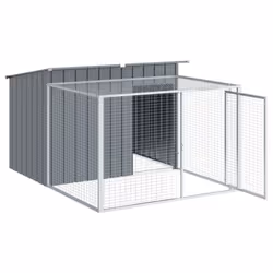 vidaXL Dog House with Run Dog Kennel Dog Crate Anthracite Galvanised Steel - Additional view 4