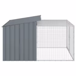 vidaXL Dog House with Run Dog Kennel Dog Crate Anthracite Galvanised Steel - Additional view 6